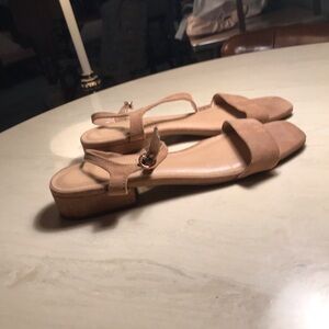 Tan, suede sandal, low heel, mary-jane strap, 8.5